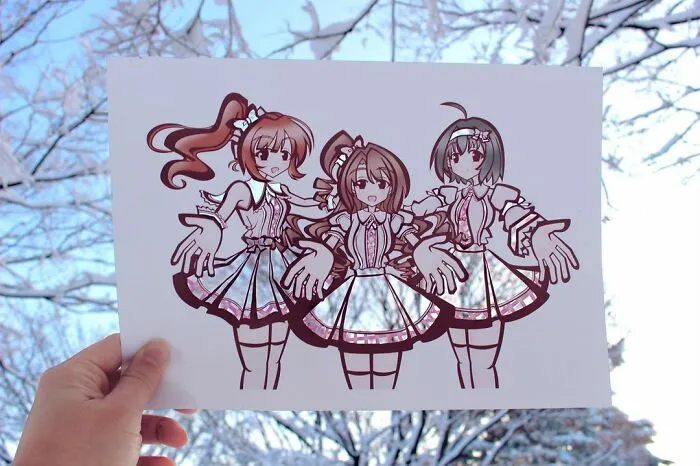 Japanese Artist Fills In Their Anime-Inspired Cutouts With Their Surroundings (100 Pics)