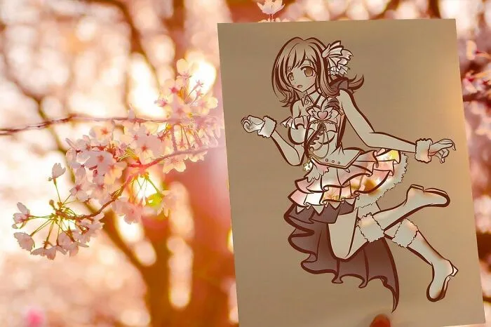 Japanese Artist Fills In Their Anime-Inspired Cutouts With Their Surroundings (100 Pics)