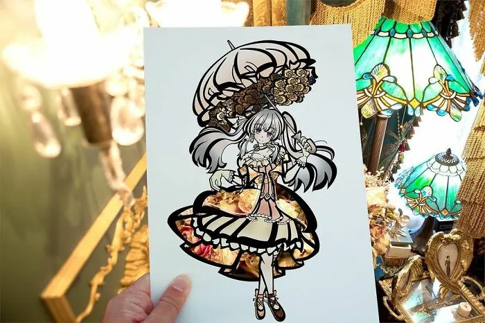Japanese Artist Fills In Their Anime-Inspired Cutouts With Their Surroundings (100 Pics)