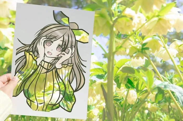 Japanese Artist Fills In Their Anime-Inspired Cutouts With Their Surroundings (100 Pics)