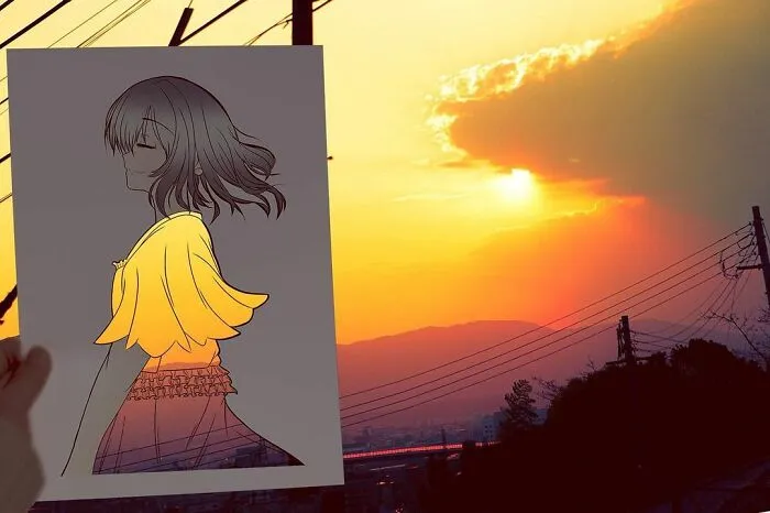 Japanese Artist Fills In Their Anime-Inspired Cutouts With Their Surroundings (100 Pics)