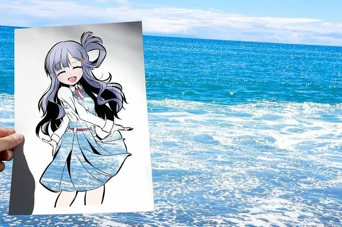 Japanese Artist Fills In Their Anime-Inspired Cutouts With Their Surroundings (100 Pics)