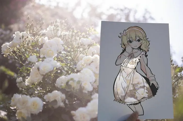 Japanese Artist Fills In Their Anime-Inspired Cutouts With Their Surroundings (100 Pics)