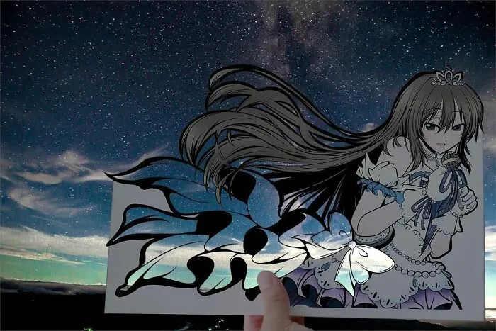 Japanese Artist Fills In Their Anime-Inspired Cutouts With Their Surroundings (100 Pics)