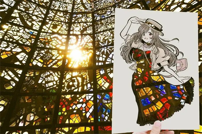 Japanese Artist Fills In Their Anime-Inspired Cutouts With Their Surroundings (100 Pics)