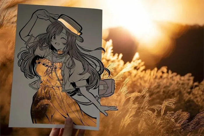 Japanese Artist Fills In Their Anime-Inspired Cutouts With Their Surroundings (100 Pics)