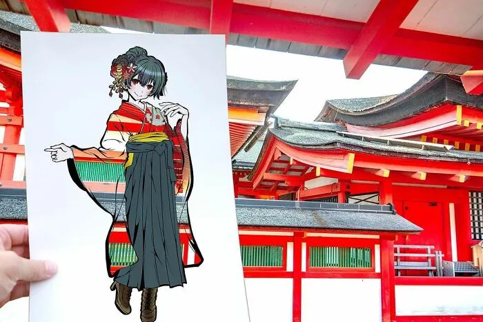 Japanese Artist Fills In Their Anime-Inspired Cutouts With Their Surroundings (100 Pics)