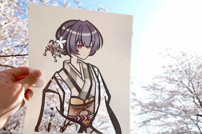 Japanese Artist Fills In Their Anime-Inspired Cutouts With Their Surroundings (100 Pics)