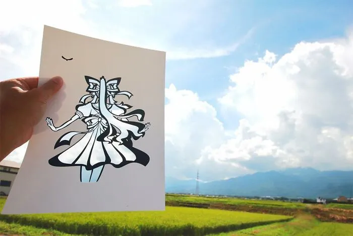 Japanese Artist Fills In Their Anime-Inspired Cutouts With Their Surroundings (100 Pics)