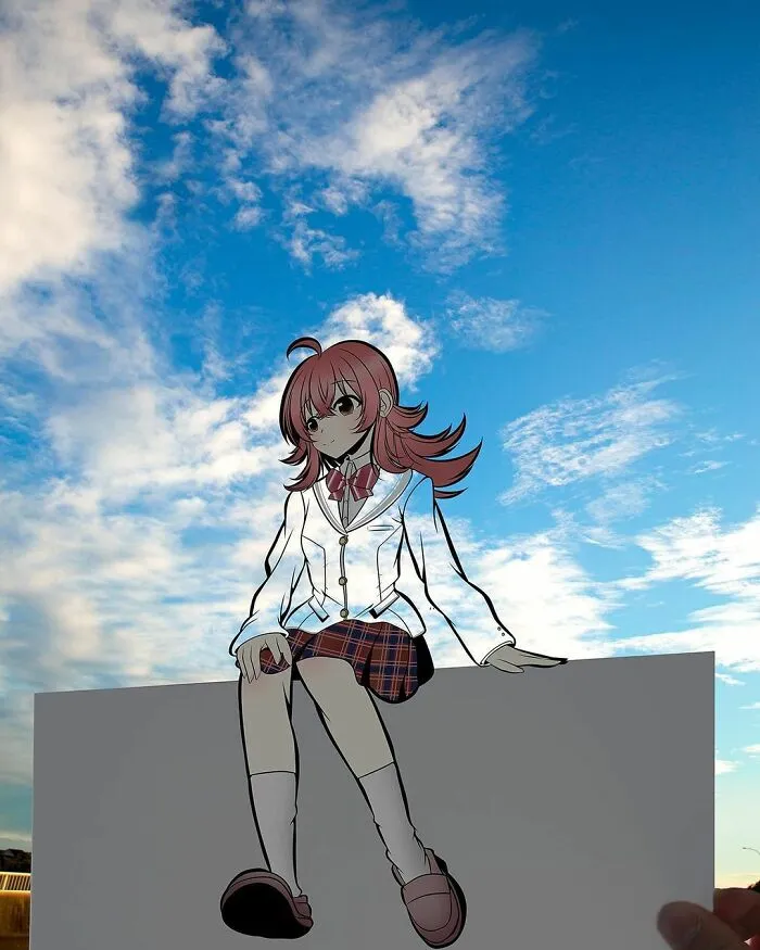 Japanese Artist Fills In Their Anime-Inspired Cutouts With Their Surroundings (100 Pics)