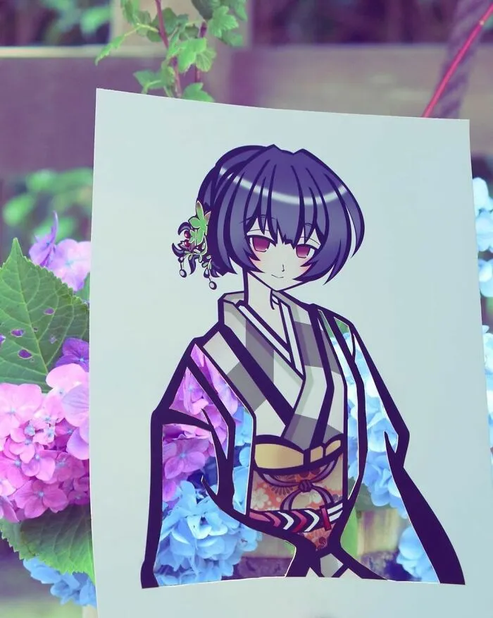 Japanese Artist Fills In Their Anime-Inspired Cutouts With Their Surroundings (100 Pics)