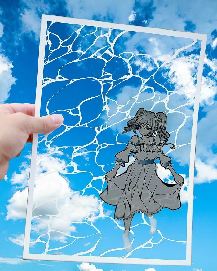 Japanese Artist Fills In Their Anime-Inspired Cutouts With Their Surroundings (100 Pics)