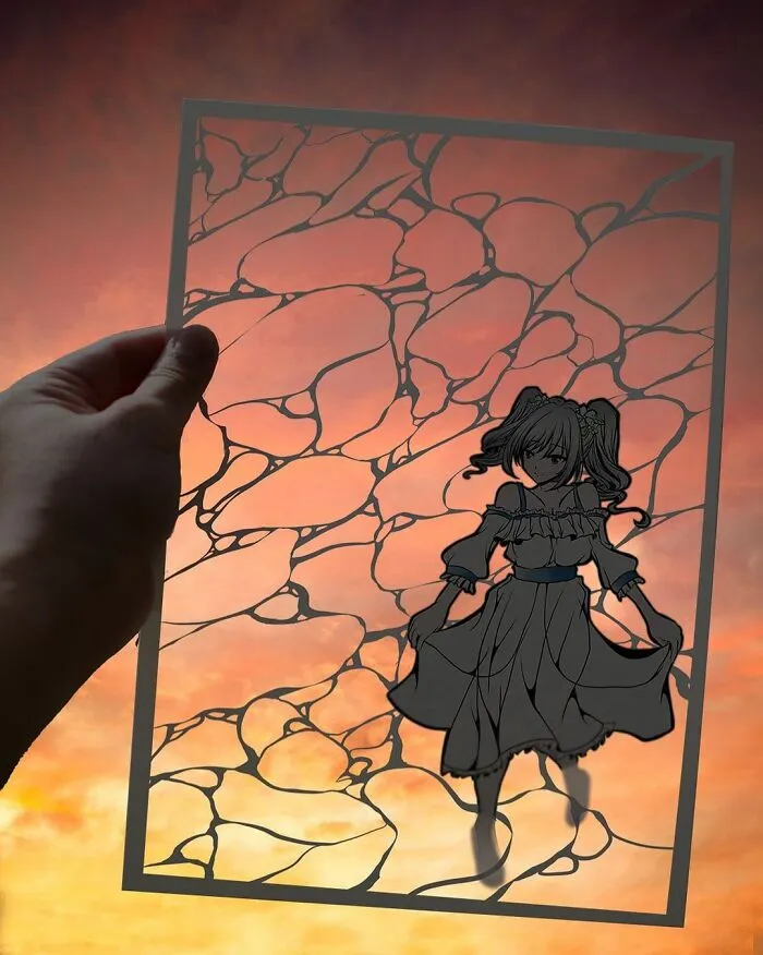 Japanese Artist Fills In Their Anime-Inspired Cutouts With Their Surroundings (100 Pics)