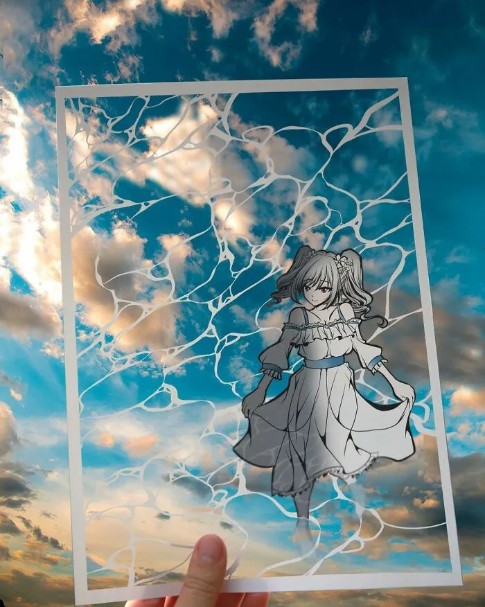 Japanese Artist Fills In Their Anime-Inspired Cutouts With Their Surroundings (100 Pics)