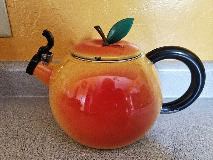 I Found This Peach Tea Kettle At A Local Antique Store And I Have Never Seen Anything Like It, Cutest Tea Kettle I've Come Across