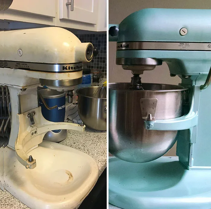 Batidora / ayudante de cocina de los años 70, por 35$. Engrasada y pintada de nuevo, y va genial