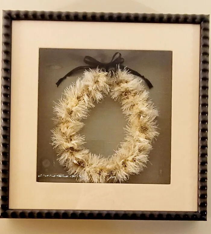 Haku Lei I Knitted (Yarn And Ribbon), They Framed In A Shadow Box.