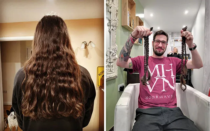 Hoy mi esposo donó su cabello, que dejó crecer por 17 años, a la Fundación pequeña princesa (Little Princess Trust)