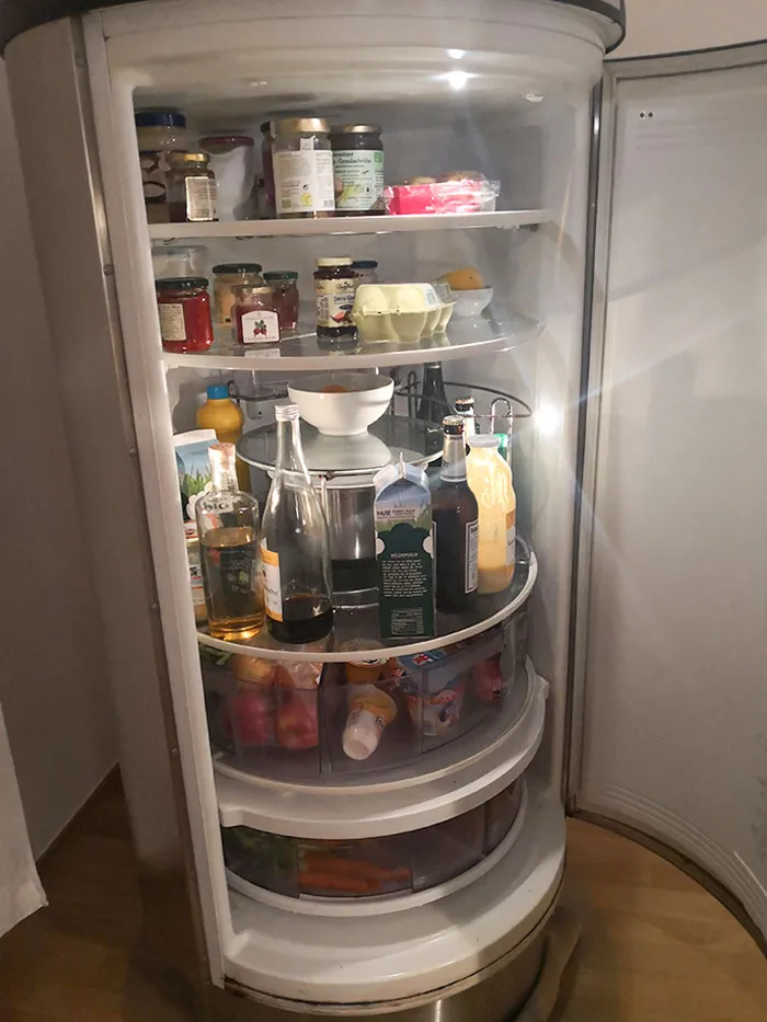 Our Refrigerator Has Revolving Levels So You Can Reach Everything Easily