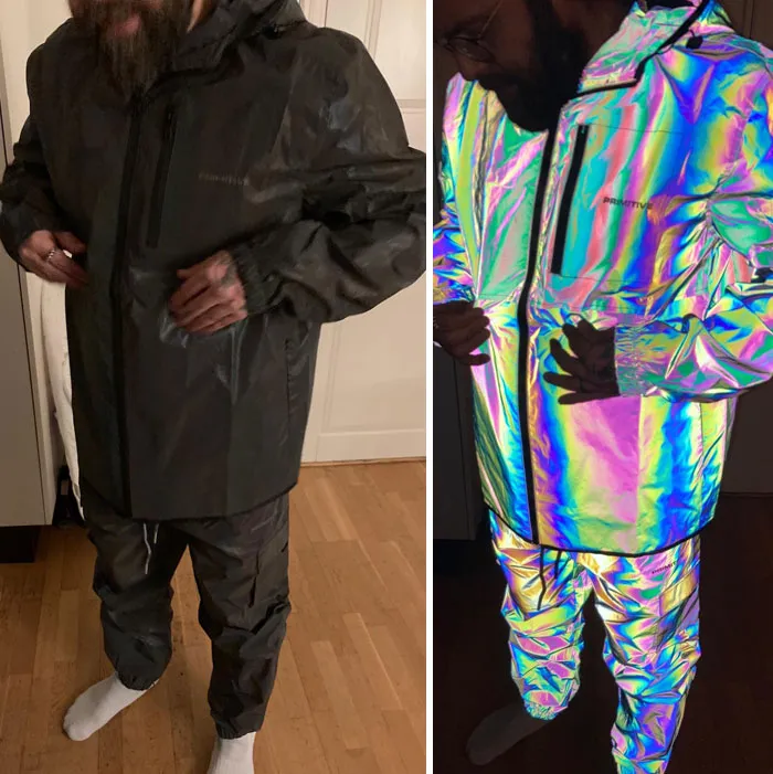 My Husband’s Fully Reflective Iridescent Rain Set