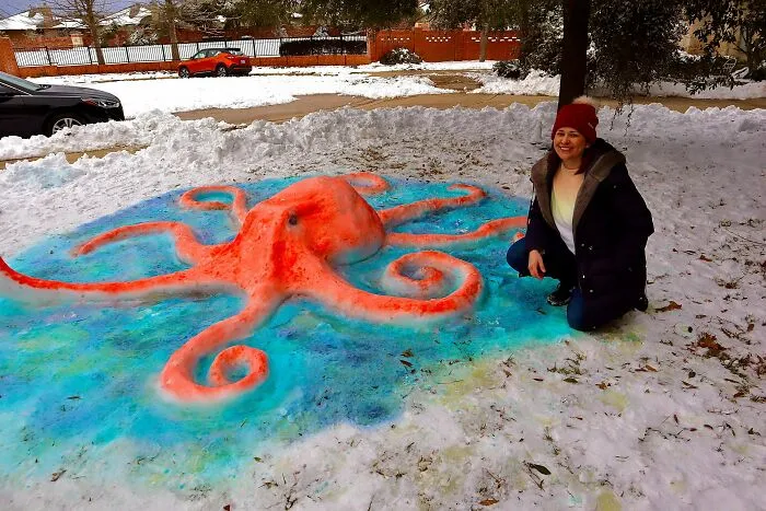 Mi madre hizo este pulpo en la nieve