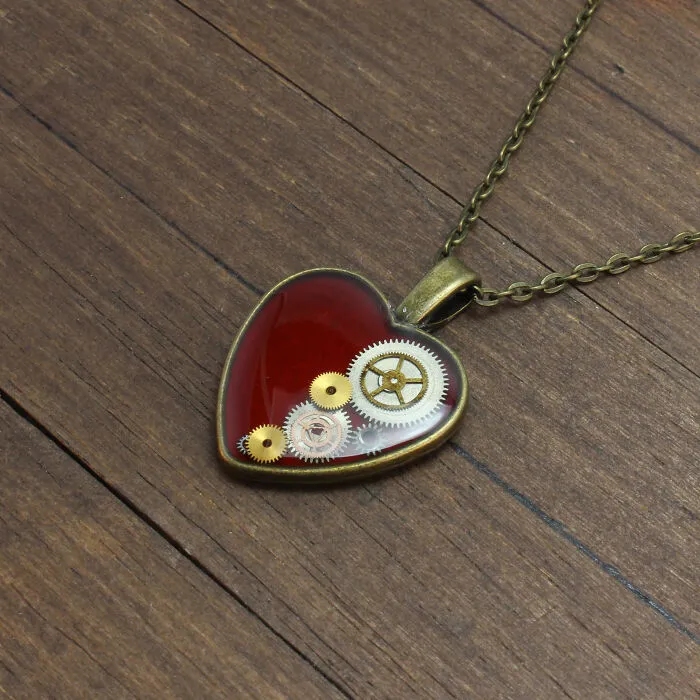 Unique Heart Pendants Collection Made From Watch Parts In Steampunk Style For Valentine’s Day