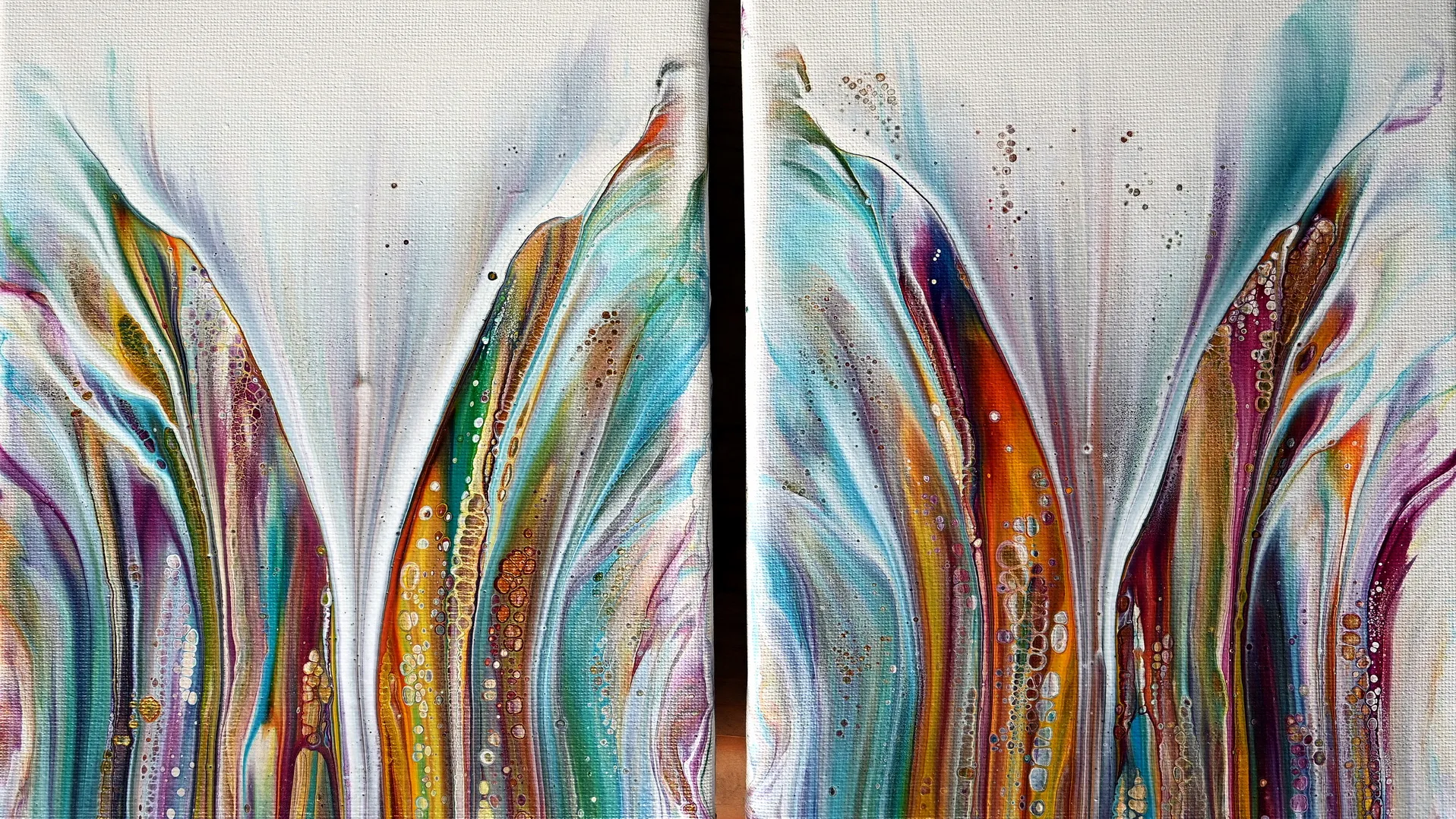 Beautiful Diptych With Simple Double Dip ~ Acrylic Pour Painting ~ Fluid Art For Beginners