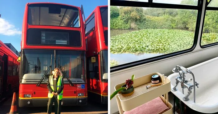 Couple Buys A London Double Decker Bus, Turns It Into A Dream Home Complete With A Fireplace And A Bathtub, Lives Mortgage Free