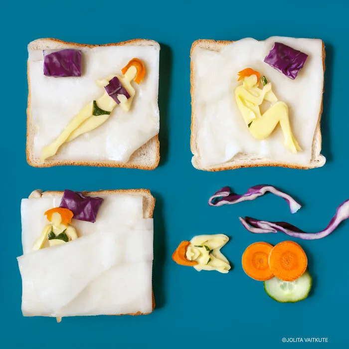 Hot Sandwiches. Goat Cheese/Carrot/Red Cabbage/Cucumber