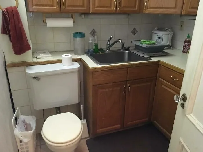 With This Design You Can Multitask. Wash Dishes While You're On The Crapper