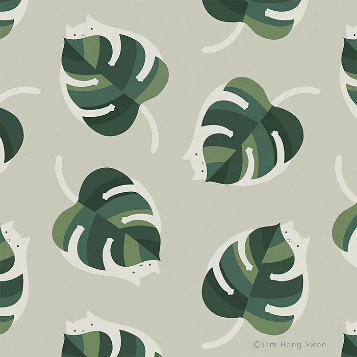 My 14 Minimal Illustrations With Cats And Monstera Plants