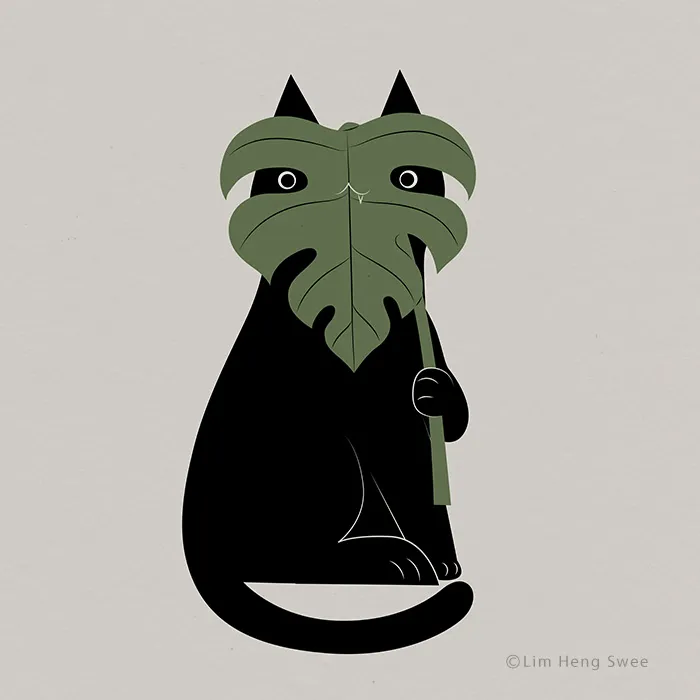 My 14 Minimal Illustrations With Cats And Monstera Plants