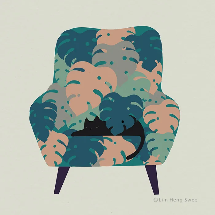 My 14 Minimal Illustrations With Cats And Monstera Plants