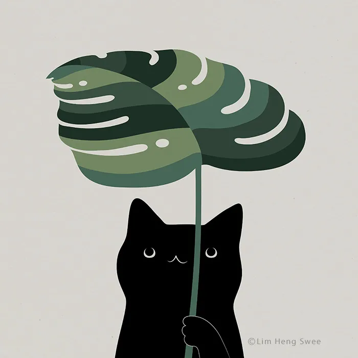 My 14 Minimal Illustrations With Cats And Monstera Plants