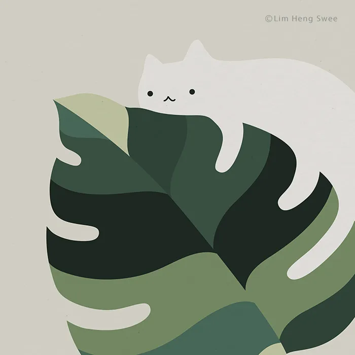 My 14 Minimal Illustrations With Cats And Monstera Plants
