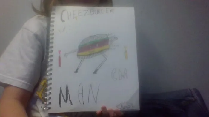 Sorry For The Camera But Last Friday My Friends Were Arguing When We Were In Google Meet Waiting For Class To Start And They Started To Argue And Calling Each Other A Cheese Burger (Idk Why They Weird) And I Was Like "Ok I'll Make A Cheezburger Man If You Shut Up" And They Were Like Alright So This Is The Results I Hope You Like It =)