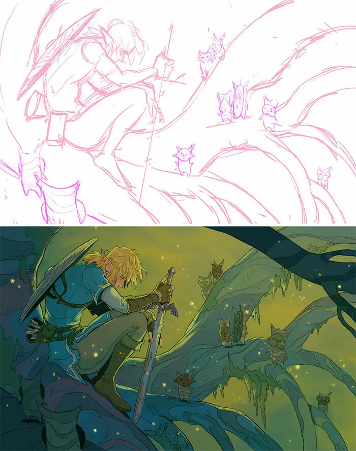 Sketch Vs. Final: Artists Show The Huge Difference Between Their Sketches And Finished Artwork (30 Pics)