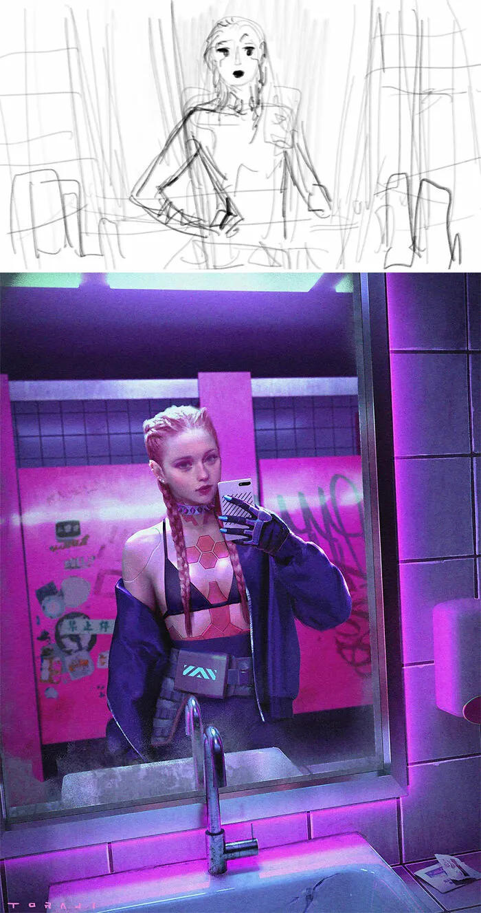 Sketch Vs. Final: Artists Show The Huge Difference Between Their Sketches And Finished Artwork (30 Pics)