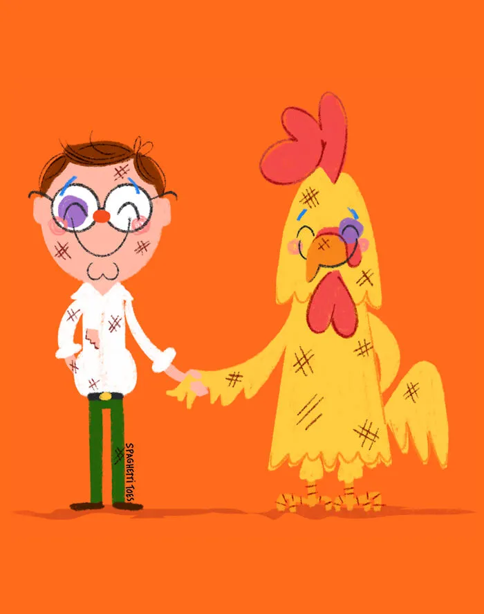 Peter Griffin And The Chicken From "Family Guy"