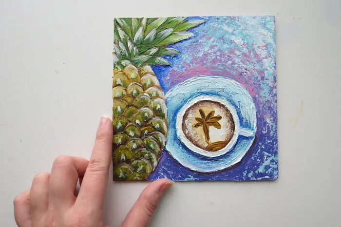Tropical Mood With Cup Of Coffee And Pineapple
