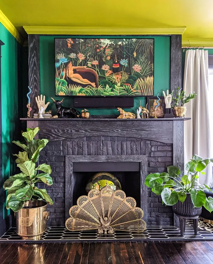 Our Fireplace Featuring My Thrifted Hand Collection And Other Vintage Tchotchkes