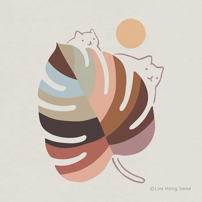 My 14 Minimal Illustrations With Cats And Monstera Plants