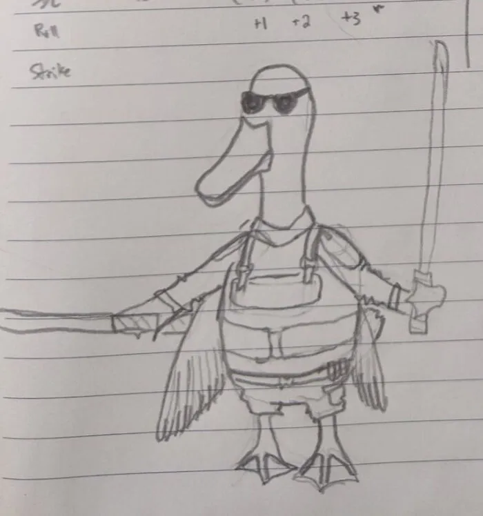 A Sketch I Drew Of Randomly Generated Character (Including The Species & Specialties) For A Role-Playing Game.  He's Duck-Sized.  I Got A Kick Out Of It, Hope You Do Too.