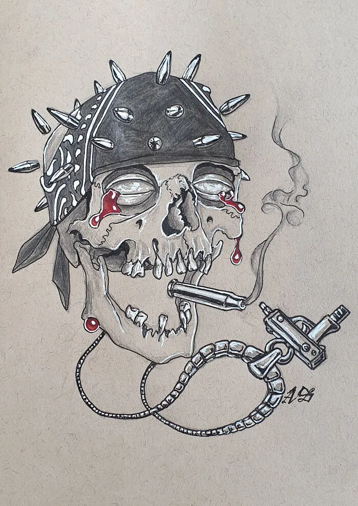 Gangsta (Wearing A Necklace With An Uzi, Smoking A Bullet Shell With A Bandana And A Bullet Tip Crown)