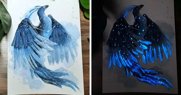 I Create Animal-Themed Watercolor Paintings That Glow In The Dark, Here Are My Best 24 Works