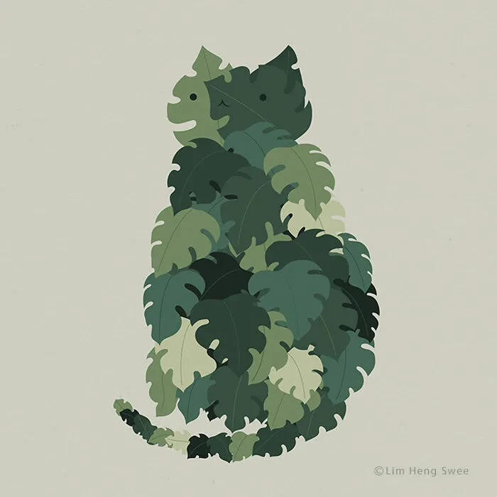 My 14 Minimal Illustrations With Cats And Monstera Plants