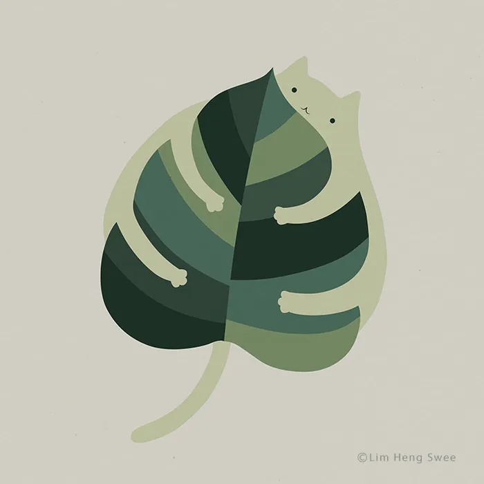 My 14 Minimal Illustrations With Cats And Monstera Plants