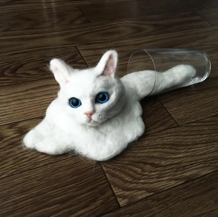 Japanese Felt Artist Combines Art And Technology To Create Creepy Cats (26 Pics)