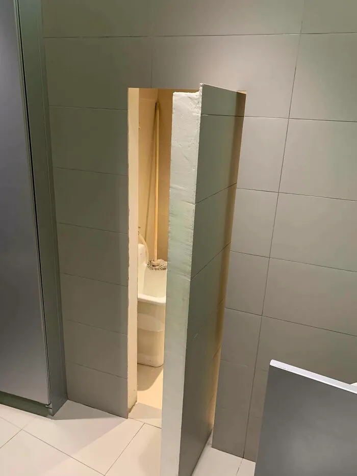 The Janitor’s Area In This Bathroom Is Behind A Hidden Wall