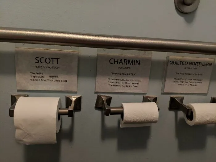 This Bathroom Has Three Different Types Of Toilet Paper To Try Out